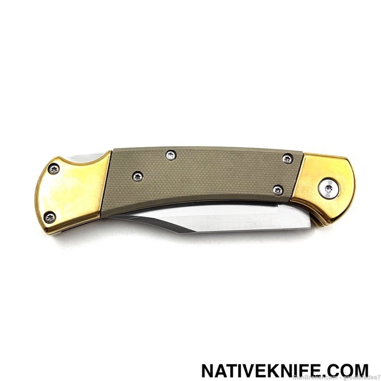 Buck Style Folding Hunter Auto Knife G-10 Desert Tan Handle FREE SHIPPING!-img-5
