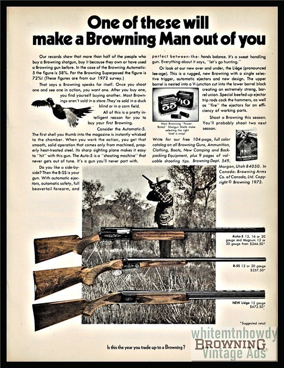 1973 BROWNING Auto-5 B-SS Liege Shotgun Vintage PRINT AD-img-0