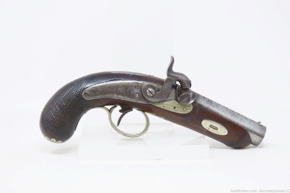 ENGRAVED Antique ADAM FREDERICK LINS .48 Percussion DERINGER Style Pistol  -img-1