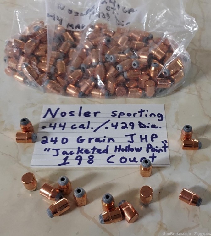 Nosler Sporting .44 Cal/.429 Dia. 240 Gr JHP Bullets-198 Count-img-0