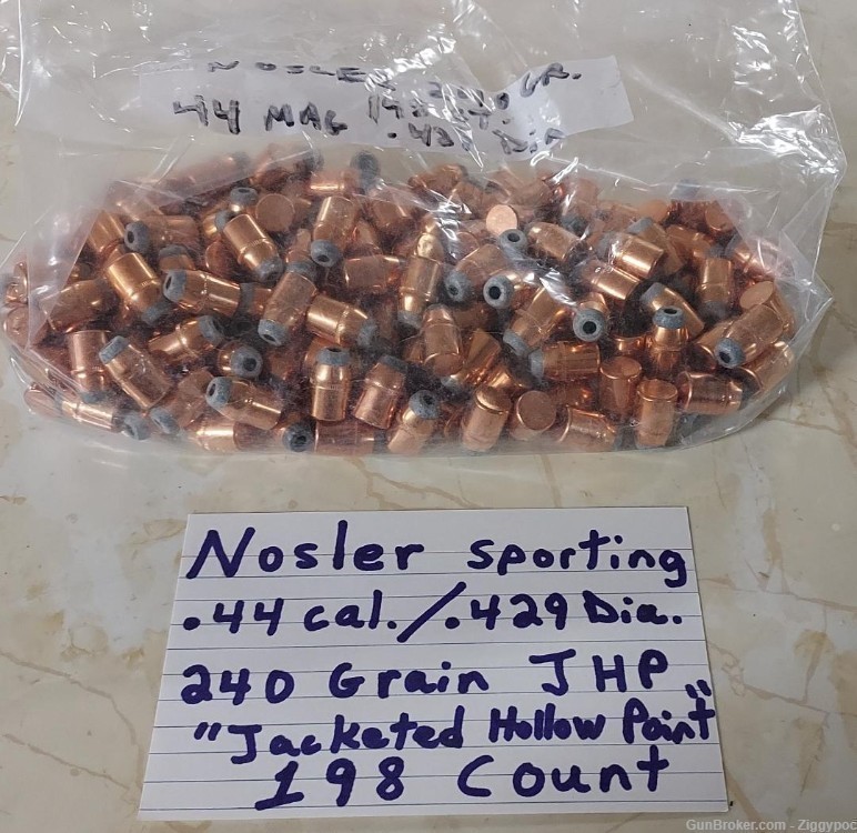 Nosler Sporting .44 Cal/.429 Dia. 240 Gr JHP Bullets-198 Count-img-1