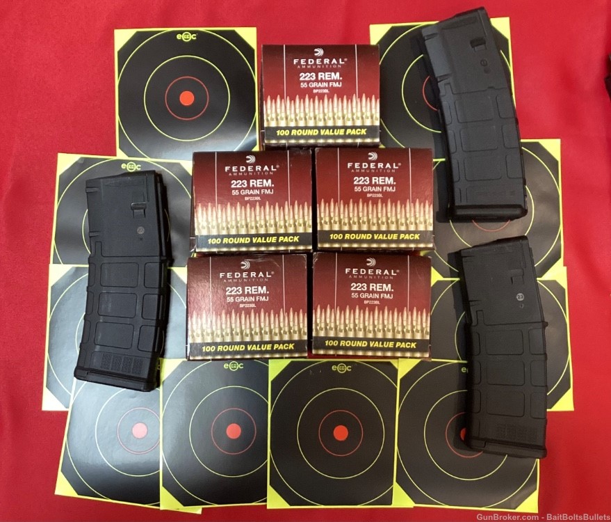 Federal .223 55GR FMJ 500RDS w/ 3 Mapul 30rd Mags & 10 Splatter Targets-img-0