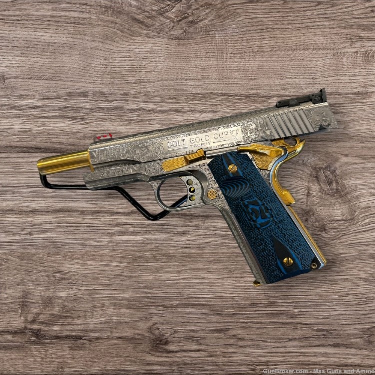 Colt 1911 Gold Cup fully engraved with Aztec design 24k gold plated  NR-img-3