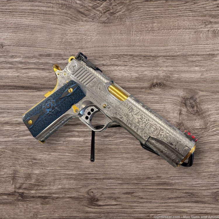 Colt 1911 Gold Cup fully engraved with Aztec design 24k gold plated  NR-img-1
