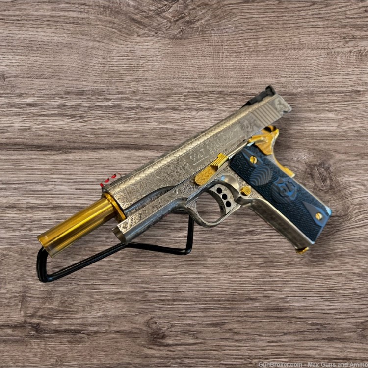 Colt 1911 Gold Cup fully engraved with Aztec design 24k gold plated  NR-img-2