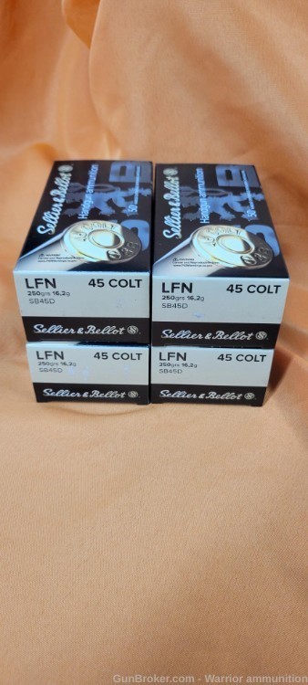 200 rds S&B Sellier and Bellot .45 Colt 250 grain LFN Lead Flat Nose-img-0