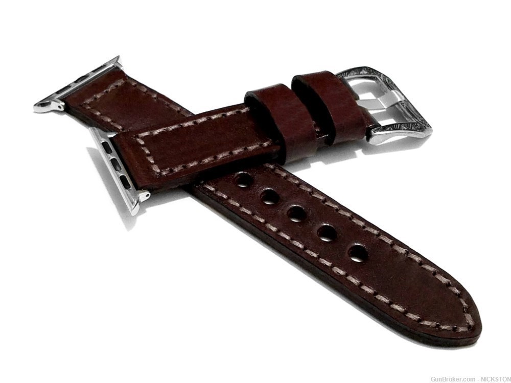 Dark Brown Stitched Leather Band Compatible for 44mm Apple Watch All Series-img-4