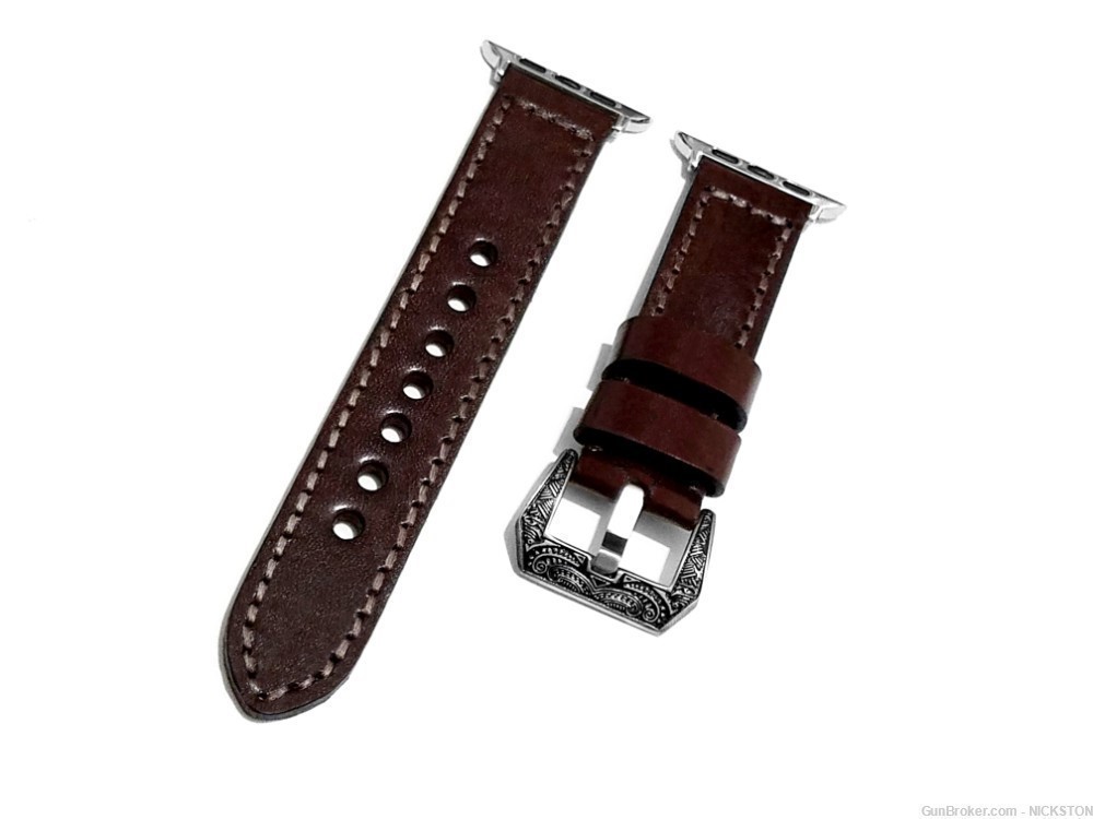 Dark Brown Stitched Leather Band Compatible for 44mm Apple Watch All Series-img-2