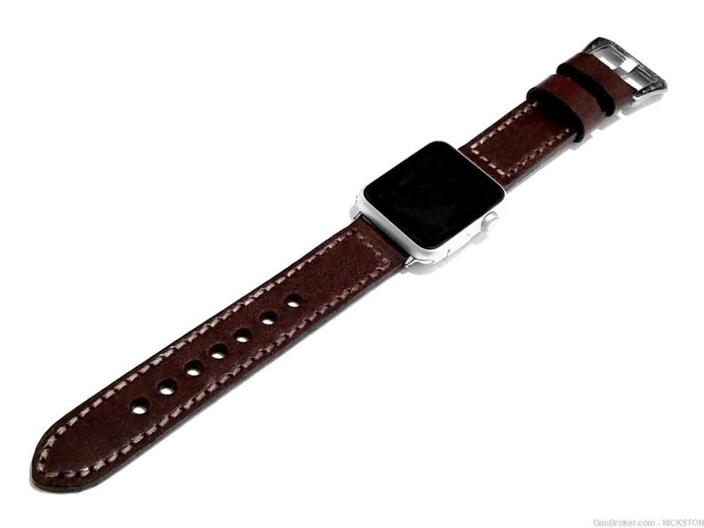 Dark Brown Stitched Leather Band Compatible for 44mm Apple Watch All Series-img-5