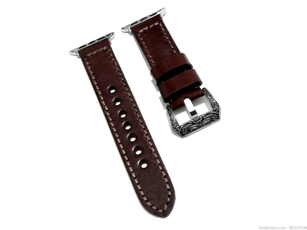 Dark Brown Stitched Leather Band Compatible for 44mm Apple Watch All Series-img-0