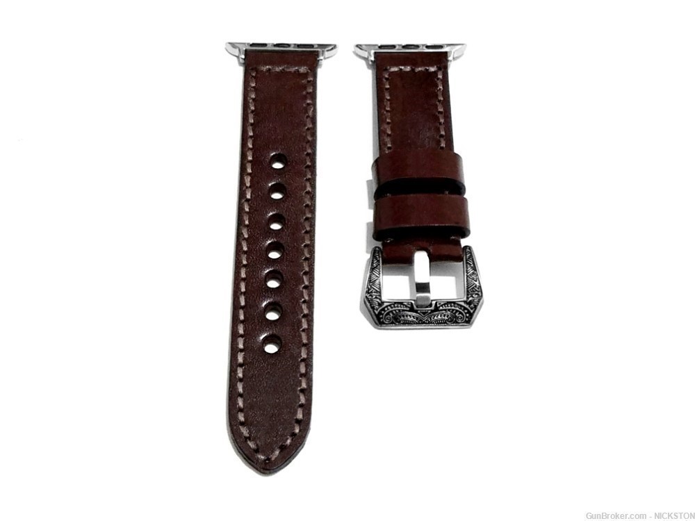 Dark Brown Stitched Leather Band Compatible for 44mm Apple Watch All Series-img-1