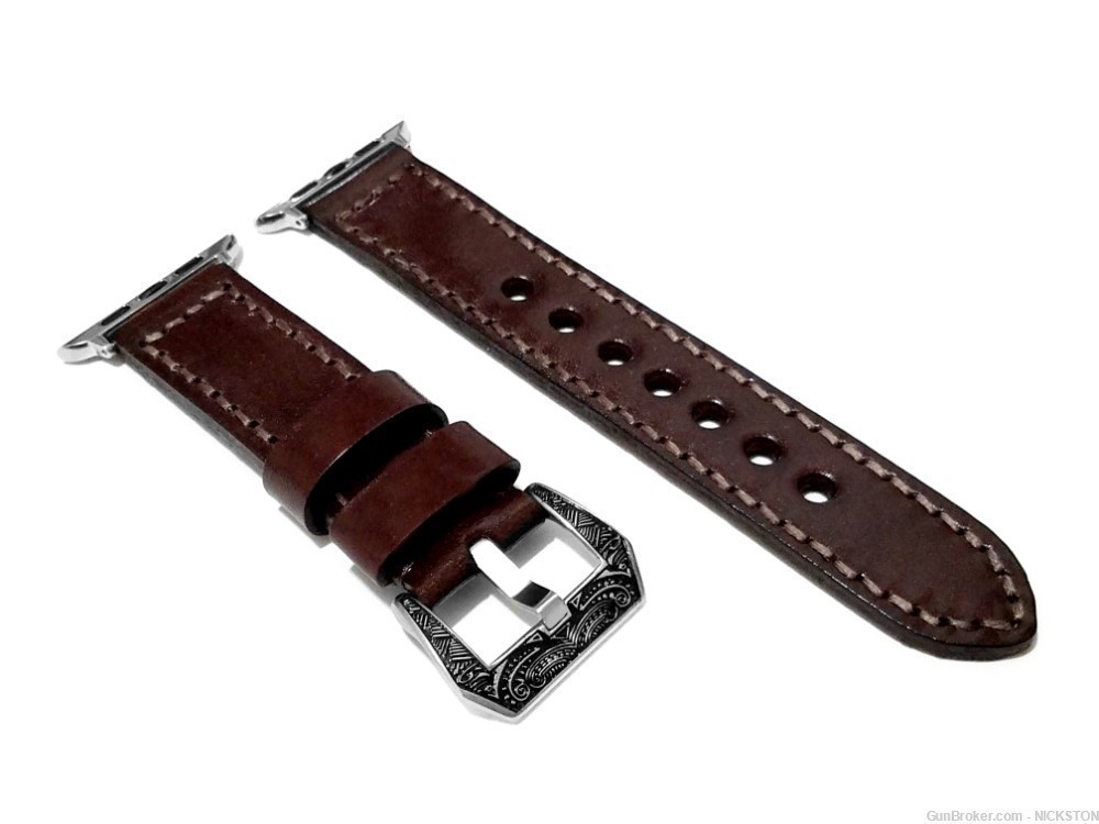 Dark Brown Stitched Leather Band Compatible for 44mm Apple Watch All Series-img-3
