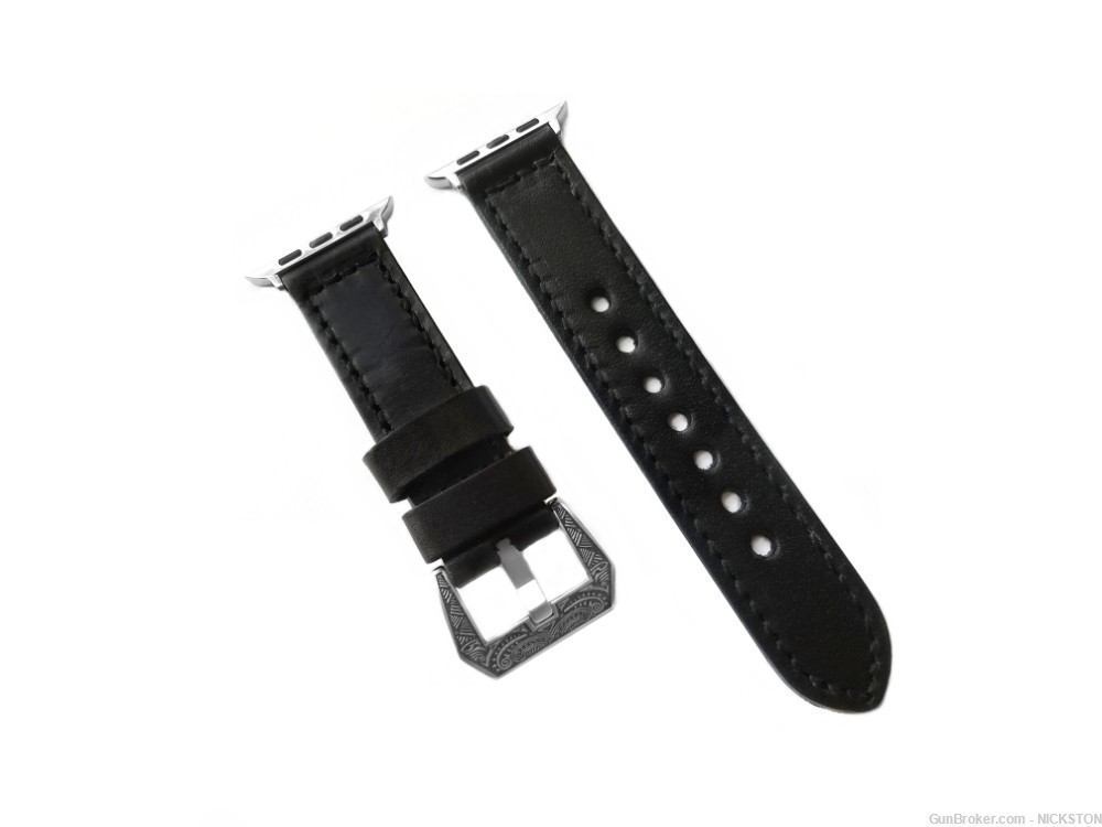 Black Stitched Leather Band Compatible for 38mm Apple Watch All Series-img-2
