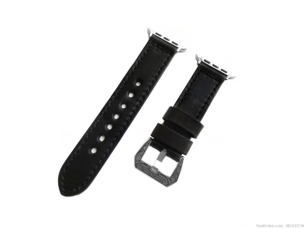 Black Stitched Leather Band Compatible for 38mm Apple Watch All Series-img-0