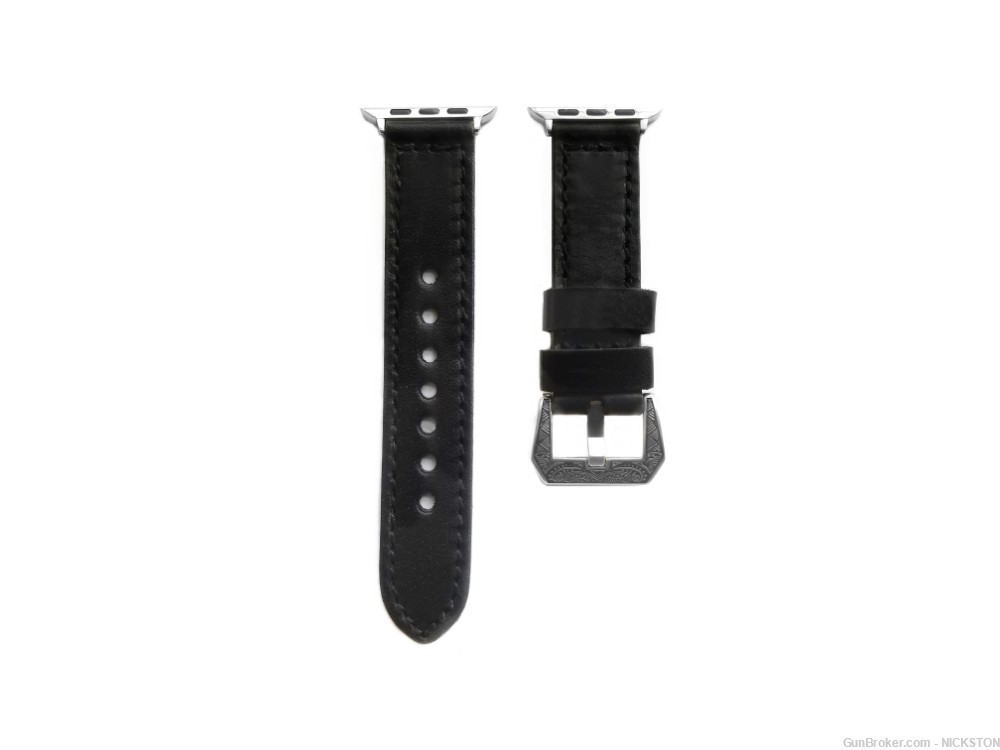 Black Stitched Leather Band Compatible for 38mm Apple Watch All Series-img-1