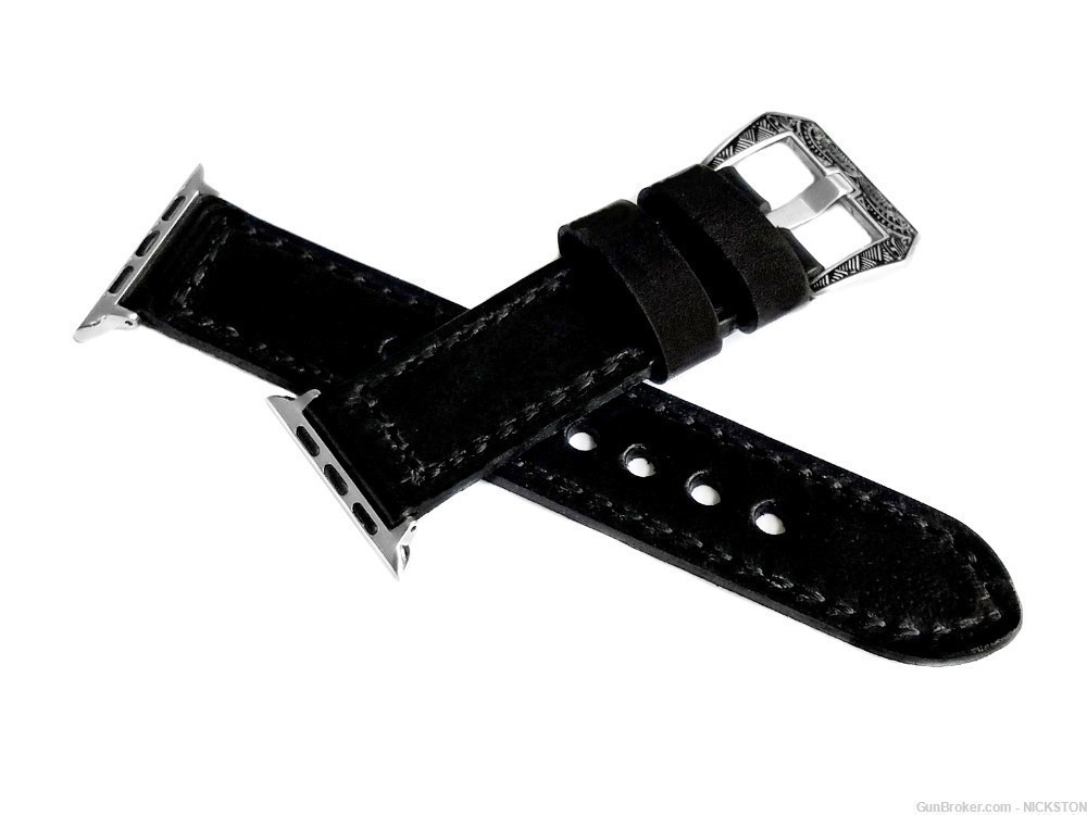 Black Stitched Leather Band Compatible for 38mm Apple Watch All Series-img-3