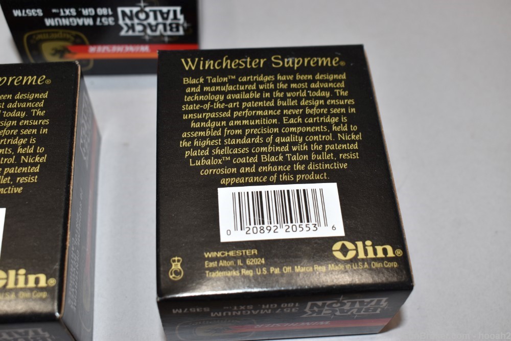 5 Boxes 100 Rds Winchester Black Talon 357 Magnum Mag 180 G SXT S357M-img-2