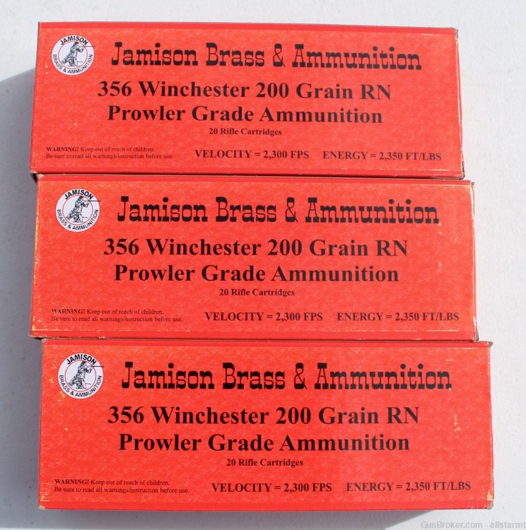 Jamison Brass & Ammunition 356 Winchester 3 Boxes of 20 60 Rounds-img-0