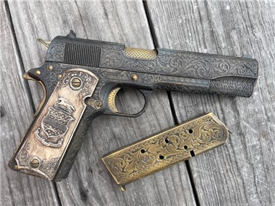 COLT 1911 ENGRAVED 45 ACP CUSTOM AGED RELIC