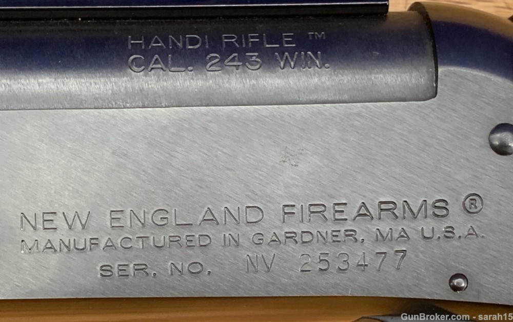 NEW ENGLAND FIREARMS 20" BLACK HANDI RIFLE SINGLE SHOT .243 WIN WITH RAIL -img-7