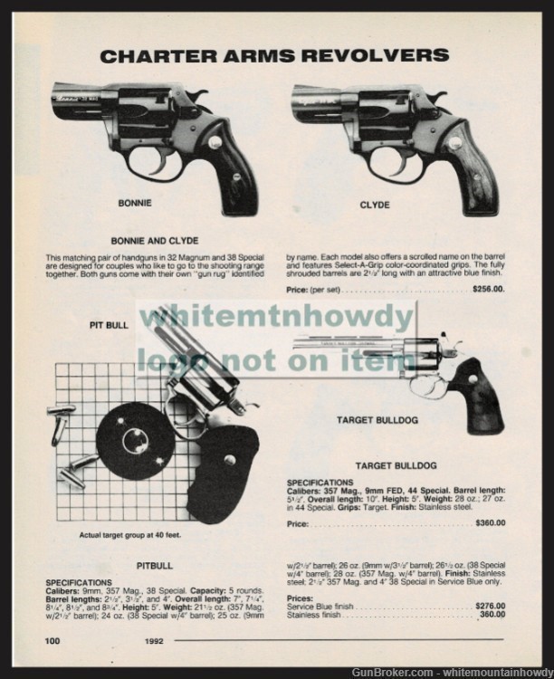 1992 CHARTER ARMS Bonnie Clyde and Target Bulldog Revolver PRINT AD-img-0