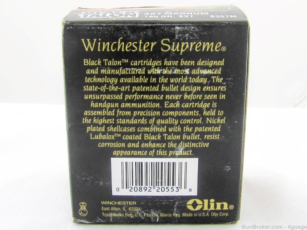 Winchester Supreme Black Talon 357 Magnum Full Box-img-1