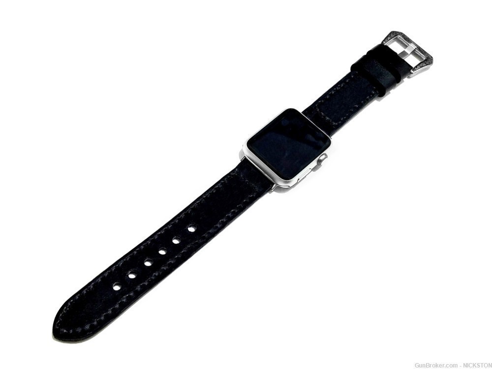 Black Stitched Leather Band Compatible for 42mm Apple Watch All Series-img-4