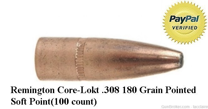 FOR SALE Remington Core-Lokt .308 180 Grain Pointed Soft Point (100 count) -img-0