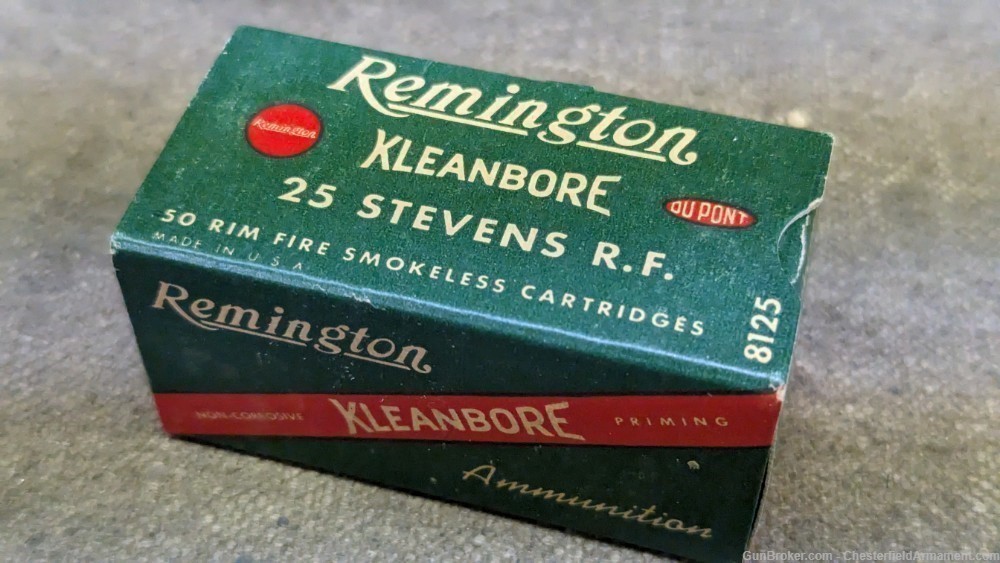 Vintage Remington Kleanbore 25 Stevens Rimfire,  50 round box-img-0