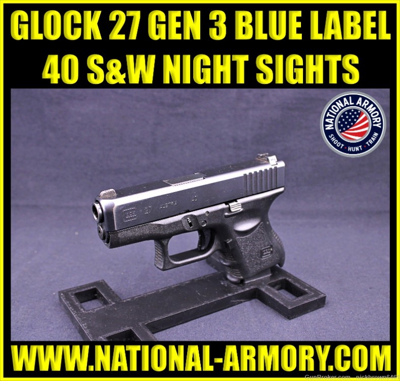BLUE LABEL GLOCK 27 GEN 3 40 S&W 3.4" PEARCE PINKY EXTENSION BABY GLOCK G27-img-0