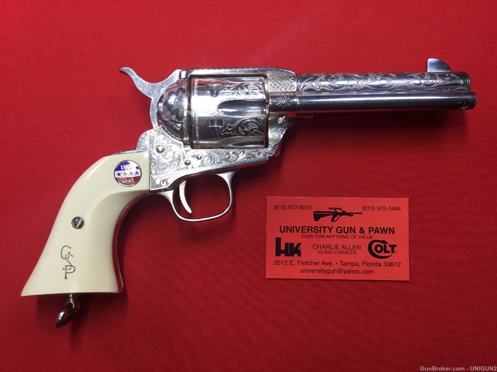 Cased UBERTI General George S. Patton JR Tribute Revolver Colt 45 Nickel -img-2