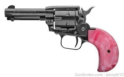 HERITAGE ROUGH RIDER 22LR/22MAG REVOLVER BLACK WITH PINK PEARL GRIPS.  COME-img-0