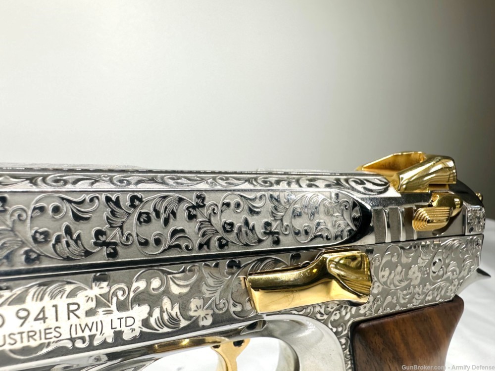 RARE "Baby Deagle"Engraved IWI Jericho 941 Nickel & 24K GOLD -img-11