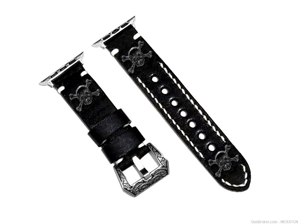 Black Skull Crossbones Leather Band Strap for 40mm Apple Watch All Series-img-0