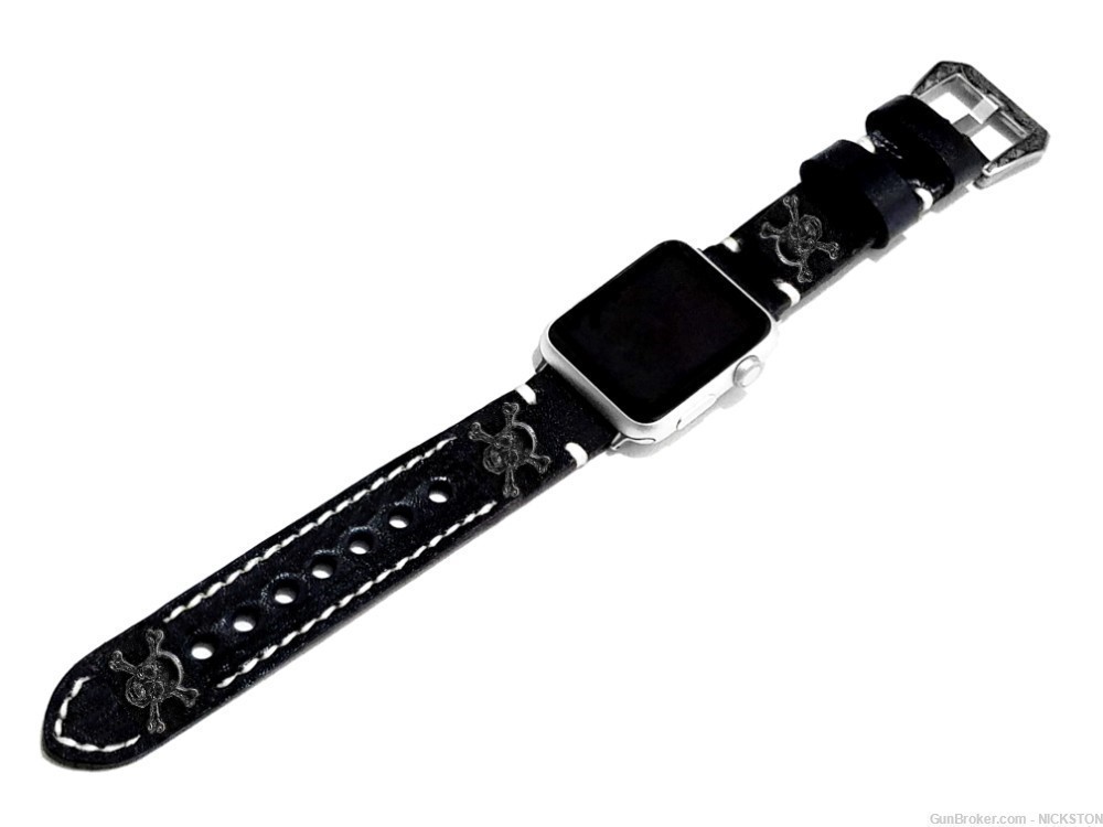Black Skull Crossbones Leather Band Strap for 40mm Apple Watch All Series-img-5