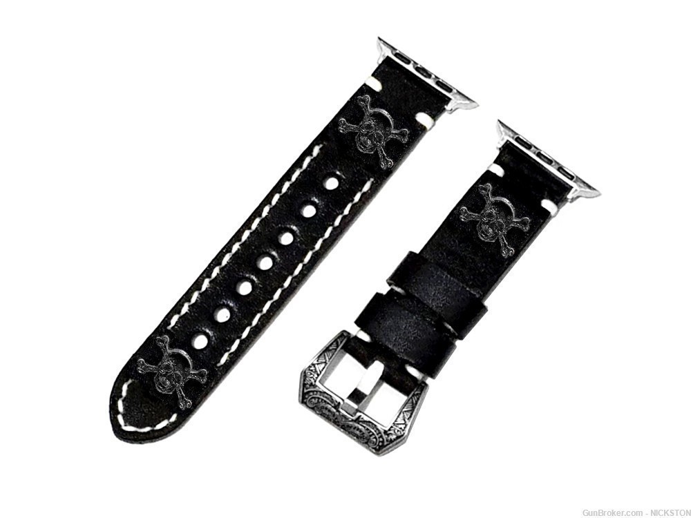 Black Skull Crossbones Leather Band Strap for 40mm Apple Watch All Series-img-2