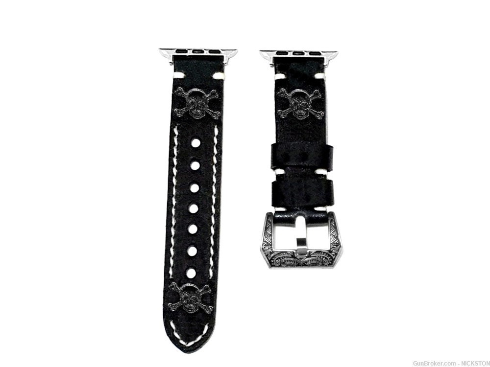 Black Skull Crossbones Leather Band Strap for 40mm Apple Watch All Series-img-1