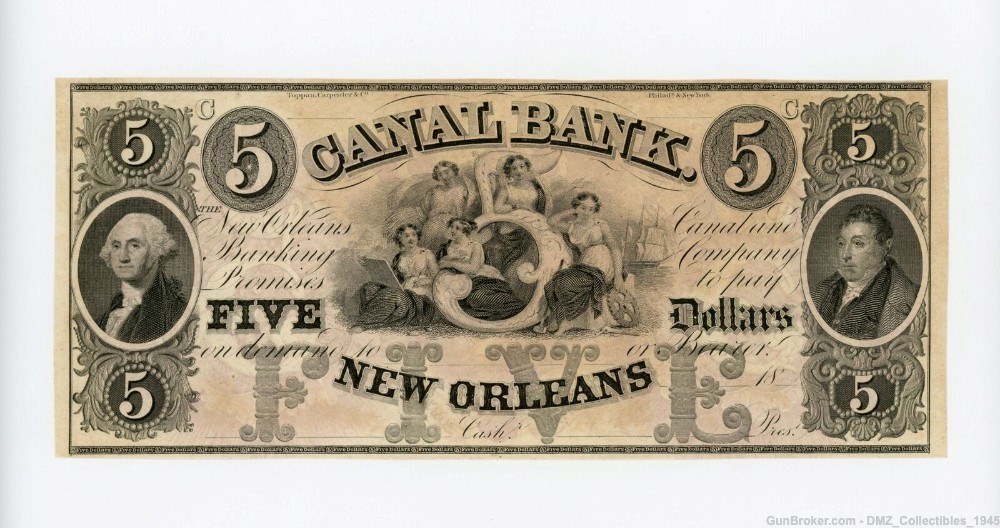 1800s $5 New Orleans Louisiana Bank Note Antique Currency Money-img-0