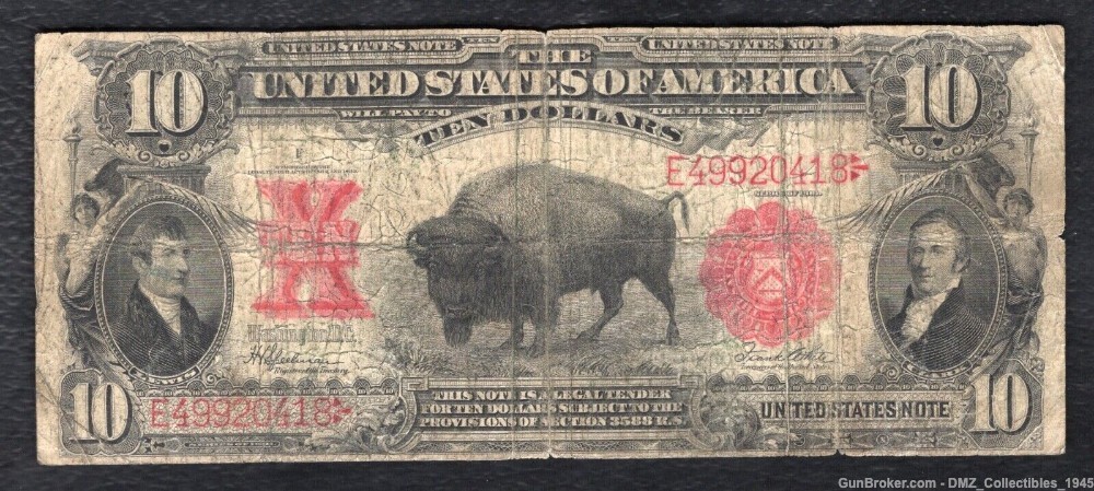 1901 $10 Bison Legal Tender Note Money Currency-img-0