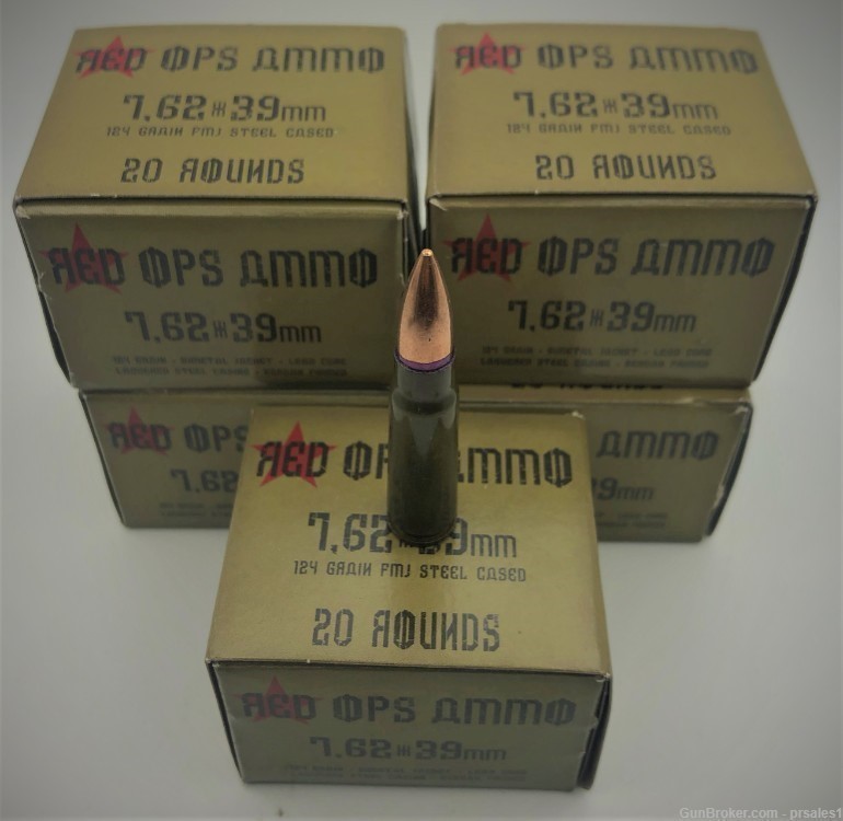 lot of 100 count 7.62x39 ammunition Red OPS Ammo 124 Gr -img-1