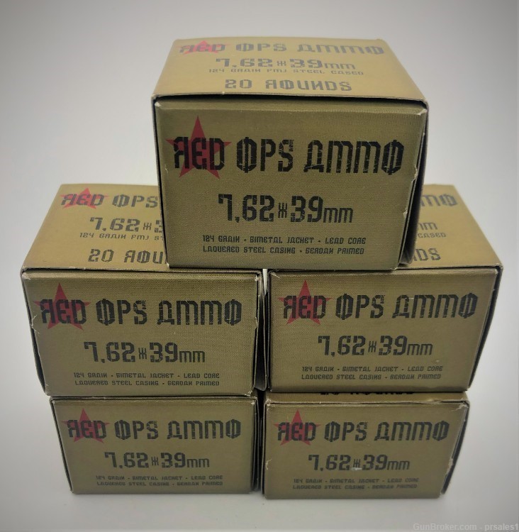 lot of 100 count 7.62x39 ammunition Red OPS Ammo 124 Gr -img-0