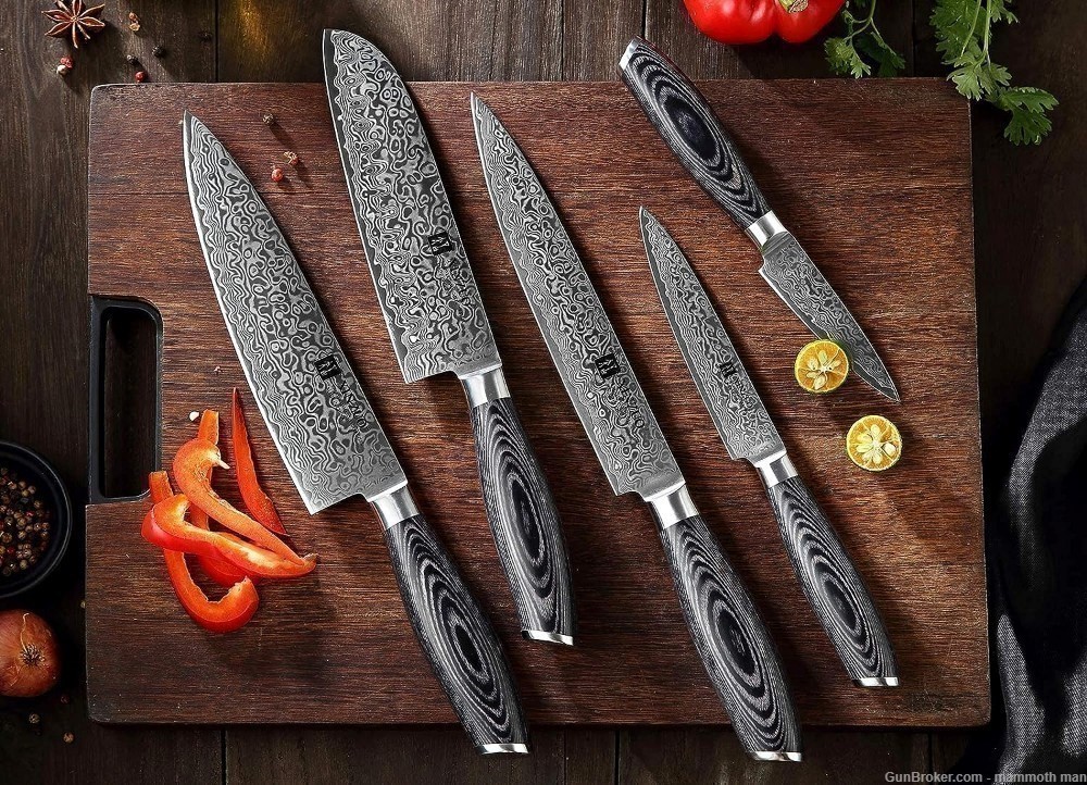  Super steel Damascus knife set. Real Wood handles-img-1