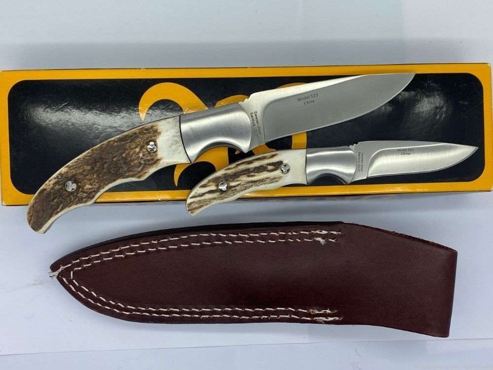 Browning Guide's Choice Twin Set Fixed Blade Hunting knives,Stag Handle NOS-img-4