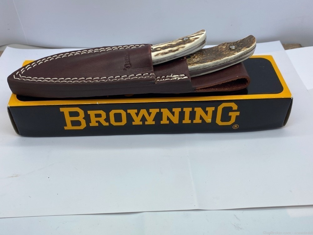Browning Guide's Choice Twin Set Fixed Blade Hunting knives,Stag Handle NOS-img-8
