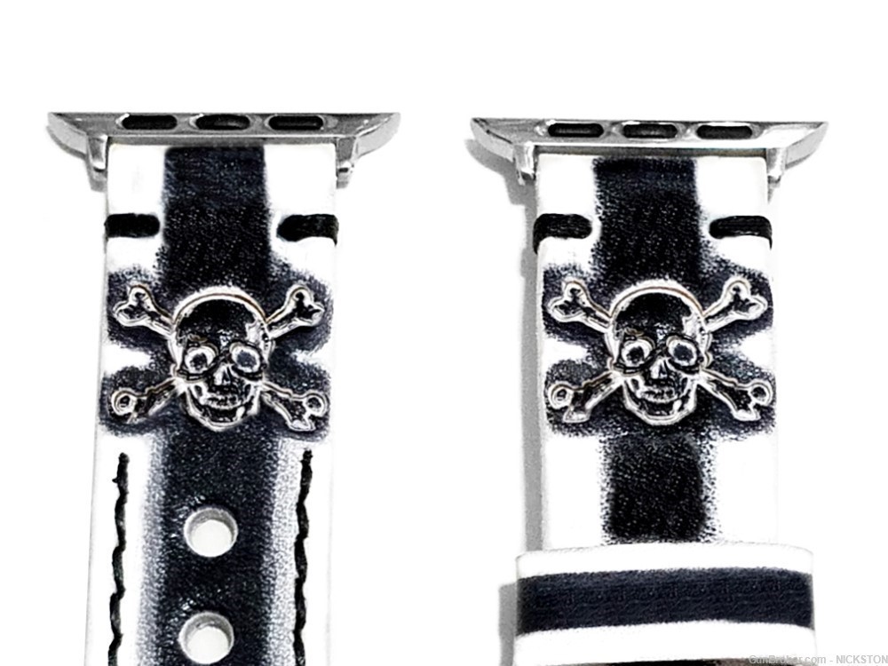 White & Black Skull Crossbones Leather Band for 38mm Apple Watch All Series-img-3