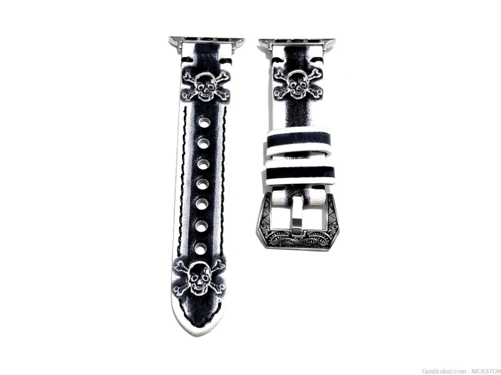 White & Black Skull Crossbones Leather Band for 38mm Apple Watch All Series-img-1