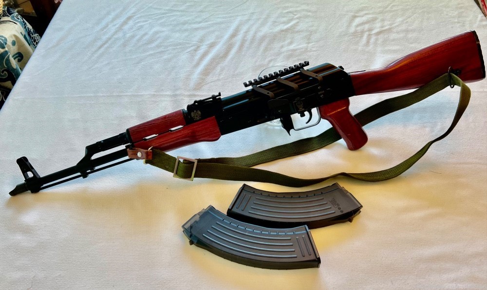 WPB AK47, Rare exotic Purple Heart wood, Optic Mount, bayonet, sling, 2 mag-img-0