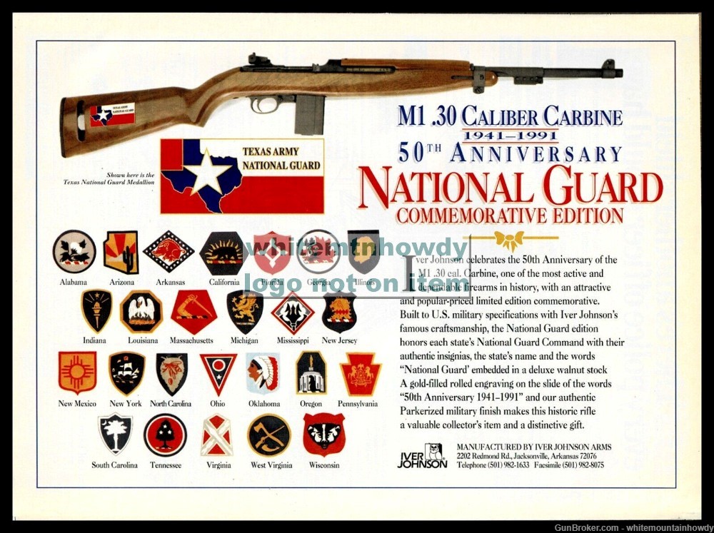 1991 IVER JOHNSON M1.30 Carbine National Guard Commemorative Rifle PRINT AD-img-0