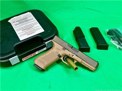 New in Box Glock 17 Gen 5 9mm FDE Frame OD slide 3-17rd mags G17