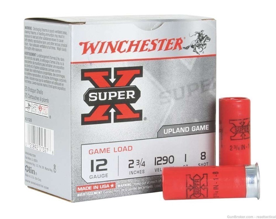 Winchester XU128 Super X Game Shotshells 12 ga 2.75" 1 oz 8 Shot 25 rds-img-0